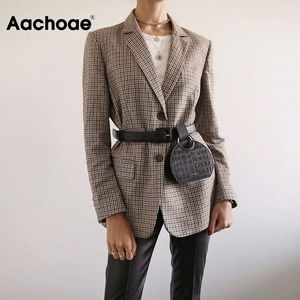 AA ACHOAE Office дамы клетки Blazer с длинным рукавом свободные посадочные костюмы пальто куртка женщин однобортные пиджаки женские 2020 T200716