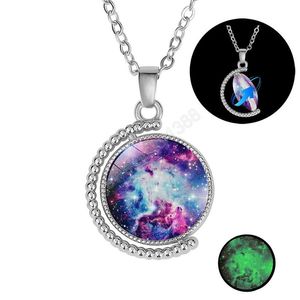 Glow in The Dark Nebula Galaxy Halsketten für Frauen Männer drehbare doppelseitige Universum Planet Glas Anhänger Ketten Modeschmuck