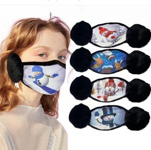 Weihnachten warme Gesichtsmasken Unisex Winter Ohrenschützer Weihnachten warme Gesichtsmasken Weihnachten Schneemann bedruckte Gesichtsmaske wiederverwendbare Ohr-Mund-Abdeckung LSK1898