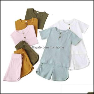 Completi Abbigliamento Neonato Bambini Neonato, Premaman Primavera Estate Set da 2 pezzi Ragazzi Ragazze Tinta unita Strisce in puro cotone 18 mesi-6 anni 4 colori