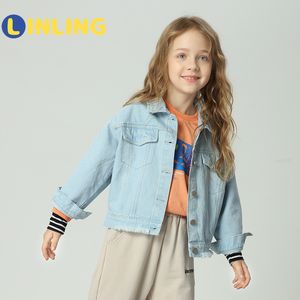 Linling 2020 새로운 도착 코튼 코트 탑 봄 가을 키즈 캐주얼 자켓 소녀 코트 어린 소녀 데님 겉옷 의상 LJ201126