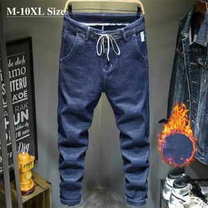 Plus Size 7XL 8XL 9XL 10XL Winter Men's Jeans Thick Fleece Warm Harem Pants Male Fashion Casual Streetwear Large Pocket Trousers 220115