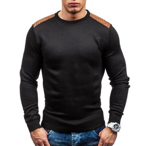 Męskie swetry sweter sweter sweter mężczyźni 2021 Marka Casual Slim Suede Patch Hedging O-Neck