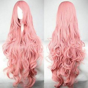 100CM rosa Shaggy longo encaracolado lado bang Vocaloid Megurine Luka peruca cosplay