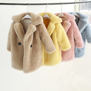 2-12Y Kid Girls Faux Fur Coat Clothing Autumn and Winter New Big Size Children's Cotton-Padded Coat Granulate Wool Baby Clothes