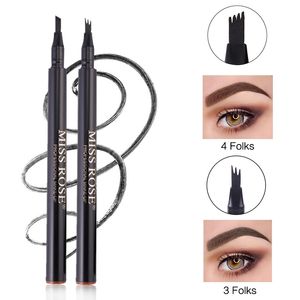 MISS ROSE 4Colors 4/3Heads Waterproof Eyebrow Pencil Pen Tint Cosmetic Natural Long Lasting Eyeliner Eyebrow Tattoo Gray Brown