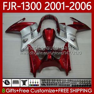 OEM Fairings för Yamaha FJR-1300 FJR 1300 A CC FJR1300 Metal Röd 01 02 03 04 05 06 MOTO BODY 106NO.37 FJR-1300A 2001 2002 2003 2004 2005 FJR1300A 01-06 Bodywork Kit