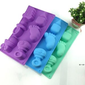 Stampi per biberon rettangolari fai da te Piedi per bambini in silicone Stampi per sapone fatti a mano Biscotti per torte Stampo per cottura con vari colori RRA11197