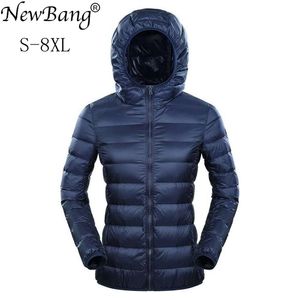 BANG 7XL 8XL Plus Storlek Down Jacket Kvinnor Hooded Ultra Light Feather Winter Thin Warm Windbreaker Coats 220106