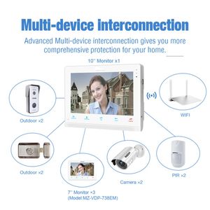 Freeshipping Wireless / Wifi Smart IP Video Doorbell Intercom System 10 tum + 3 x 7 tums bildskärm med 2x720p Wired Door Phone Camera