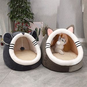 Dog Beds Winter Warm Cat Bed Xmas Foldable Pet House Tent with Removable Cushion Collapsible 201223