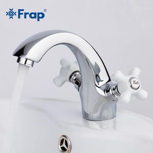 Bathroom Sink Faucets Frap Chrome Washbain BrassTwo-handle Restroom Wash Basin Faucet And Cold Switch Isolated Taps F10181
