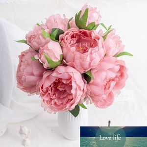 Konstgjorda blommor peony silke bukett vit stor huvud och knopp vackra falska blommor för bröllopsfest hem bord dekoration rosa