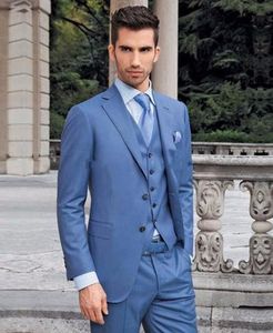 Doskonałe niebo Niebieski 3 Sztuka Mężczyźni Ślub Tuxedos Notch Lapel Groom Tuxedos Men Business Dinner Prom Blazer (Kurtka + spodnie + krawat + kamizelka) 1262
