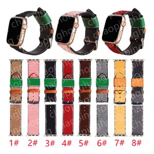 Pulseiras de relógio para Apple Watch Strap 7 3 4 5 6 SE Series iWatch Band 44mm 45mm 41mm 40mm 42mm 38mm Pulseira de luxo Carta Pulseira de couro de alta qualidade Moda Smart Straps