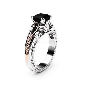 Schwarzer Zirkonia, quadratischer Diamantring, Hochzeit, Verlobungsring, Damenring, Modeschmuck