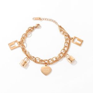 Fashion jewelry luxury designer lovely cute lock heart rose gold titanium steel charm bracelet for woman girls students