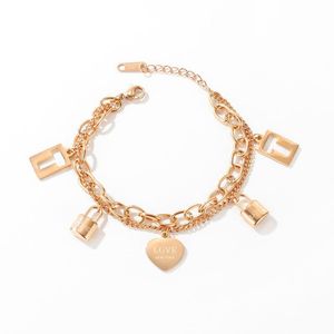 Mode Smycken Lyxig designer Lovely Cute Lock Heart Rose Gold Titanium Steel Charm Armband för Kvinna Tjejer Studenter