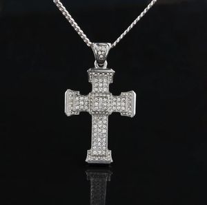 Voller Diamant-Kreuz-Anhänger-Halskette für Herren, Gold, kubanische Gliederkette, Halsketten mit Iced-Out-Anhänger, Hip-Hop-Schmuck