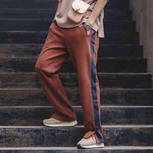 Maden Striped Cargo Pants Mens Vintage Straight Strap Deck Pant Classic Elastic Drawstring Contrasting Workwear Sweatpants H1223