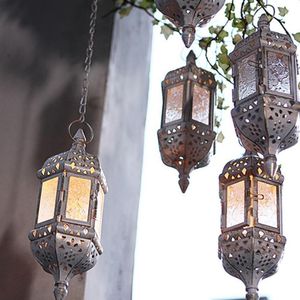 Chian vintage pendurado metal de vidro cerceta luz castiçal lanterna decorativa para casa de café de casamento decoração, branco lj201018