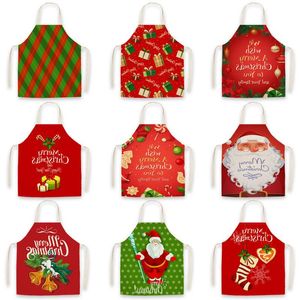 Christmas Santa Claus Apron Linen Print Xmas Tree Elk Aprons Home Baking Restaurant Cooking Pinafore Creative Kitchen Tools