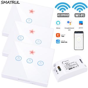 Smatrul Tuya Smart Life App Wifi Touch Switch Light RF MHz Väggpanel DIY Relä Timer Hem Amazon Alexa Socket Lampa V T200605