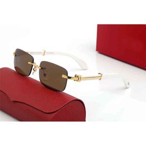 Solglasögon fina tillbehör trä glas ramar män guld kantfria glasögon för man anti reflekterande klart linsrecept.