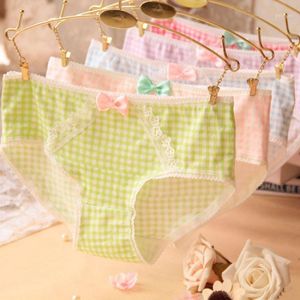 New Plaid Lace Briefs For Women Bow Briefs Cotton Underwear Female Cute Comfortable Lady Panties Knickers Sweet Candy Colors1277k