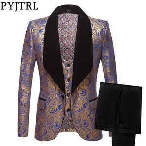 Pyjtrl mens três peça conjunto de casamento fatos de casamento padrão floral festas festas vestido de baile smoking tuxedo cantores fumar Uomo 201105