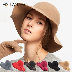 lã de moda artificial das mulheres Pure Cashmere inverno sólidos Chapéus senhoras quente de feltro Floppy Hat para as mulheres