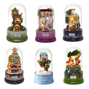 DIY Dollhouse Rotate Music Box Miniature Assemble Kits Doll House With Furnitures Wooden House Toys for Children Birthday Gift LJ201126
