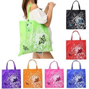 Borse portaoggetti Eco Shopping Fiore Farfalla Borse pieghevoli in tessuto Oxford Borsa tote pieghevole riutilizzabile per organizer