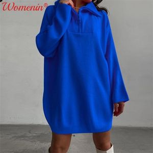 Knitted Turndown Collar Women's Sweater Dress Pullover Long Sleeve Jumper Female Autumn Winter Fashion Causal Sweaters 220215