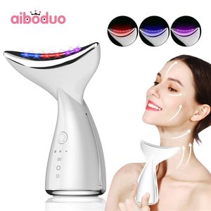 Face Neck Massager for EMS Tighten Lifting 3 Colors LED Pon Therapy Anti Wrinkle Remover Double Chin Skin Care Tool 220224