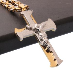 Kedjor Granny Chic Mens Chain Cross Pendant Byzantinsklänk Halsband Rostfritt Stål Curb Cuban Silver Gold Tone 18-30Inch1