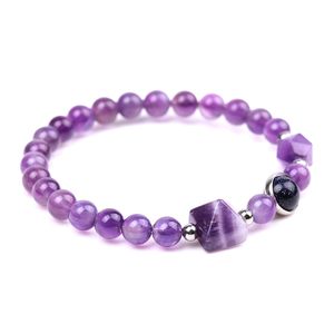 Bracciale con perline in pietra naturale da 8 mm con ciondoli a piramide di cristallo ametista Chakra Yoga gioielli per donna uomo