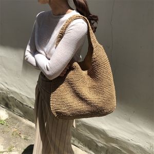 Moda rattan mulheres ombro wikcer tecido bolsas femininas grande capacidade verão praia palha sacos casuais totes bolsas 2024 q1104