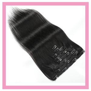 Indiska Virgin Hair Clips On Hair Double Wefts Straight Natural Color 8-24INch Straight 8-24INch Clip In Hair Extensions