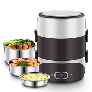 220V Automatic Thermal Heating Portable Lunch Box Stainless Steel Home School Electric Rice Cooker Food Warmer Container Large T200710