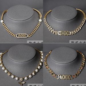 New designed Retro D Letter diamonds pearls women Necklace Celebrity female party luxurious jewelry Couple necklaces Z022