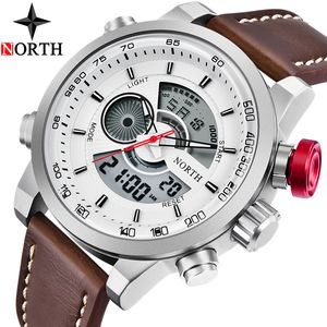 Herrenuhr Leder Wasserdicht Quarzuhren Männer Großes Zifferblatt Analog Digital Mann Militär Sport Armbanduhr Relogio Masculino