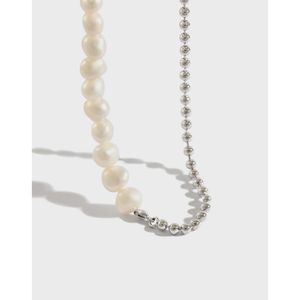 Koreanska S925 Sterling Silver Halsband Barock Fresh Water Pearl Bead Chain Splicing Kvinna Halsband Clavicle Neck Chain Q0531