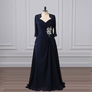 Dual Straps Sweetheart Cross Ruched Bodice With Applique Navy Blue Senior Women Party Dress Mother Of The Bride Dress and Jacket Bolero
