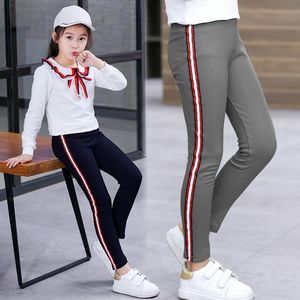 Leggings infantis para meninas 2020 primavera outono calças para meninas com listras laterais leggings esportivas skinny para crianças LJ200828