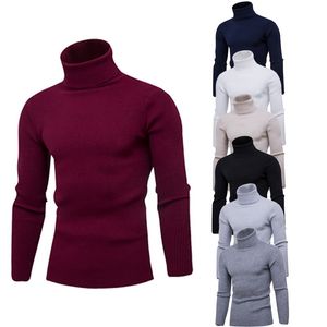 Winter Spring Warm Turtleneck Sweater Men Fashion Solid Knitted Sweaters Casual Male Double Collar Slim Pullover 201104