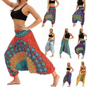 Kobiety swobodny luźne spodnie jogi w lupgy boho aladdin kombinezon haremowe spodnie płynne legginsy spodnie ropa deporte mujer h1221