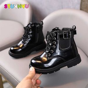 Girls Martin Boots Autumn Boys Single Black Patent Leather Children Shoes Casual Soft Sole Kids Ankle Boot 21-30 211227