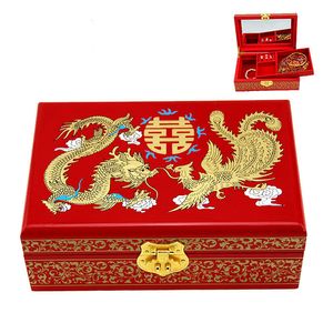 Dubbelskikt Kinesiskt lack Smycken Förvaringslåda med lås Träboxar Dekorativ förvaring Smycken Set Box Bröllopsfödelsedagspresent
