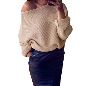 Kvinnors Tröjor Partihandel - Kvinnor Ladies Casual Sweater Off Shoulder Batwing Sleeve Slash Neck Strikta Oversize Baggy Warm Pullovers Topp 22